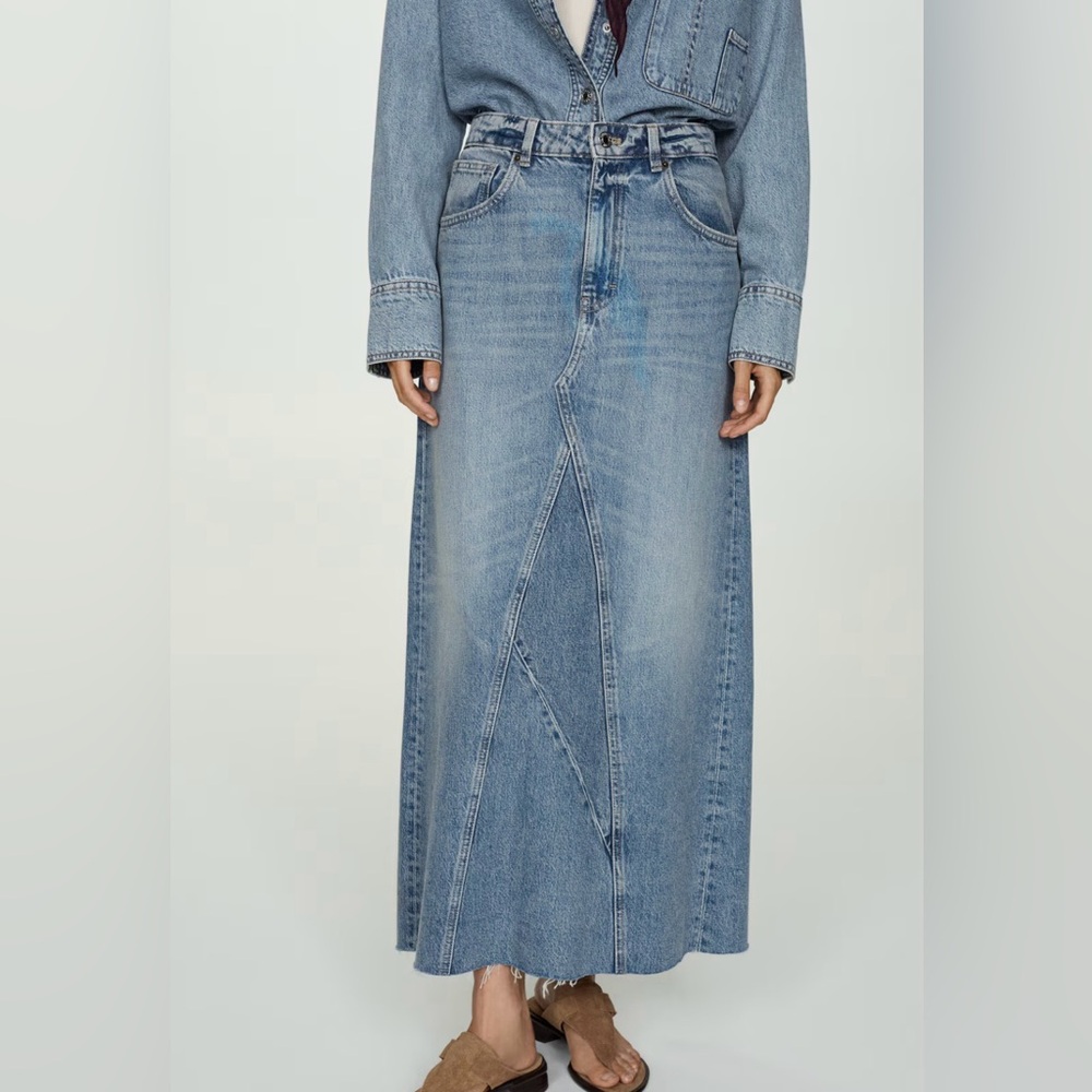 Mango Light Blue Denim Maxi Skirt